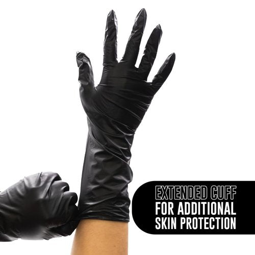 Colortrak Black Vinyl Gloves, Extra Length Disposable Latex-Free & Powder-Free Extended Cuff Hair Color Gloves for Chemical Processing & Salon Services, 100 Count, Medium