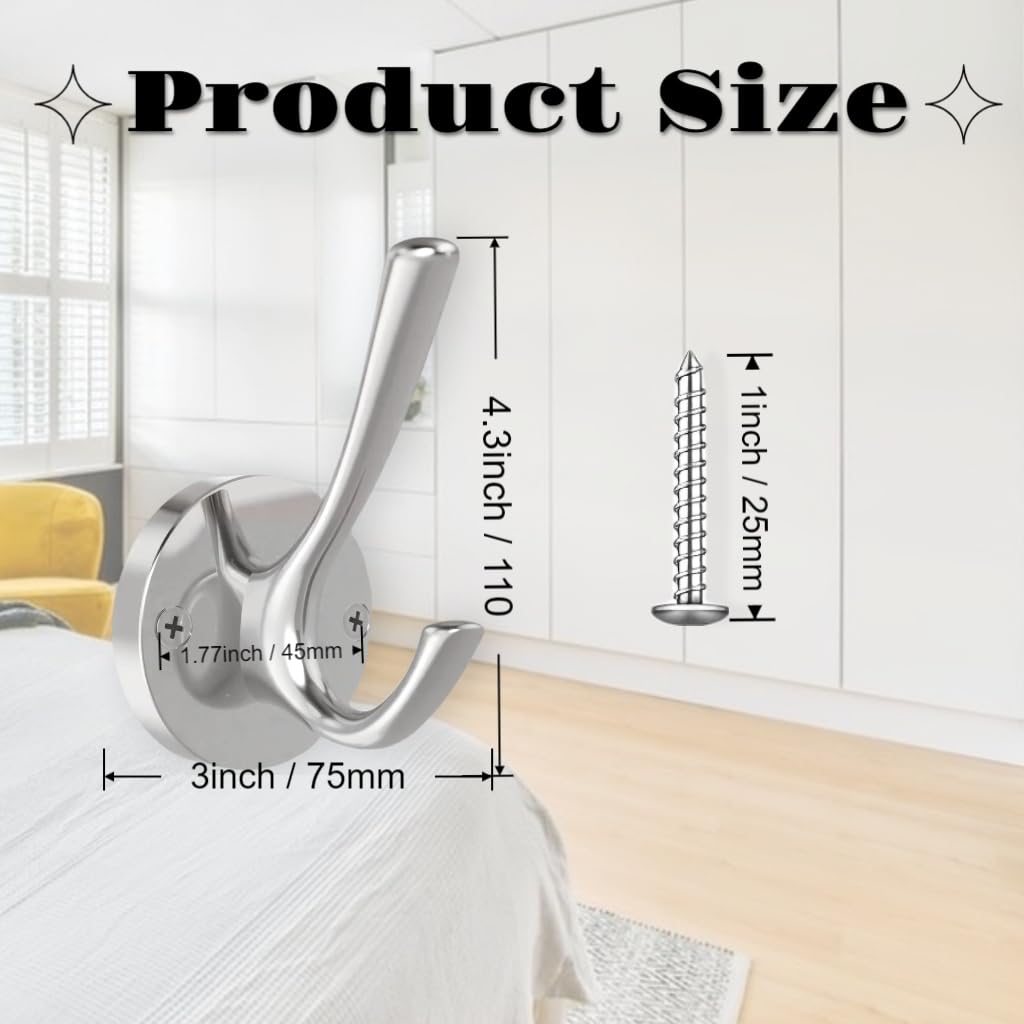 Ojeemii Brushed Nickel Wall Hooks, 2 Pack Heavy Duty Towel Hooks for Bathrooms, Hand Towel Hooks for Bathrooms Entryway Cubicle Kitchen
