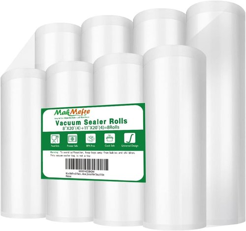 MakMeFre Vacuum Sealer Bags - 8 Pack (4 Rolls 8"x20' & 4 Rolls 11"x20') | BPA Free, Puncture Resistant, Ideal for Sous Vide Cooking