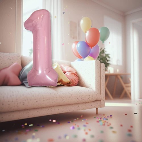 DIWULI 40-Inch Pastel Pink Number 1 Balloon - Large Foil Balloon for 1st Birthday Party Decorations