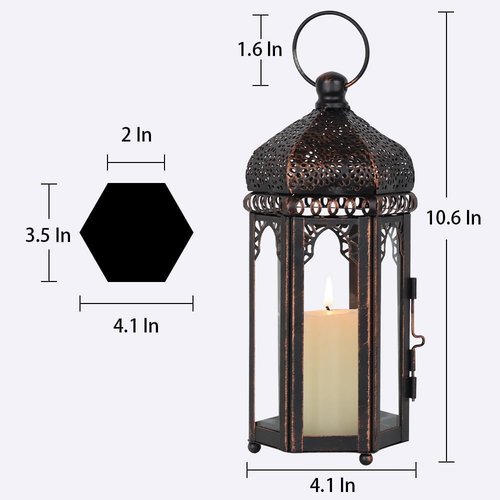 DECORKEY Vintage Lantern - Medium Size Moroccan Hanging Lantern with Clear Glass for Indoor & Outdoor Decor