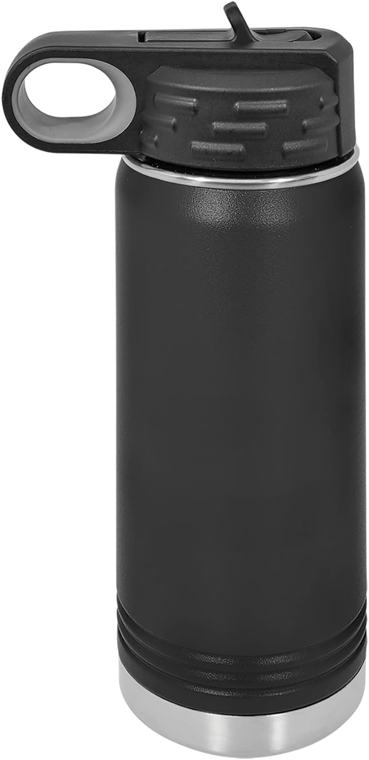 Polar Camel 20 Oz Stainless Steel Water Bottle - Flip Top Lid & Straw | Black Color