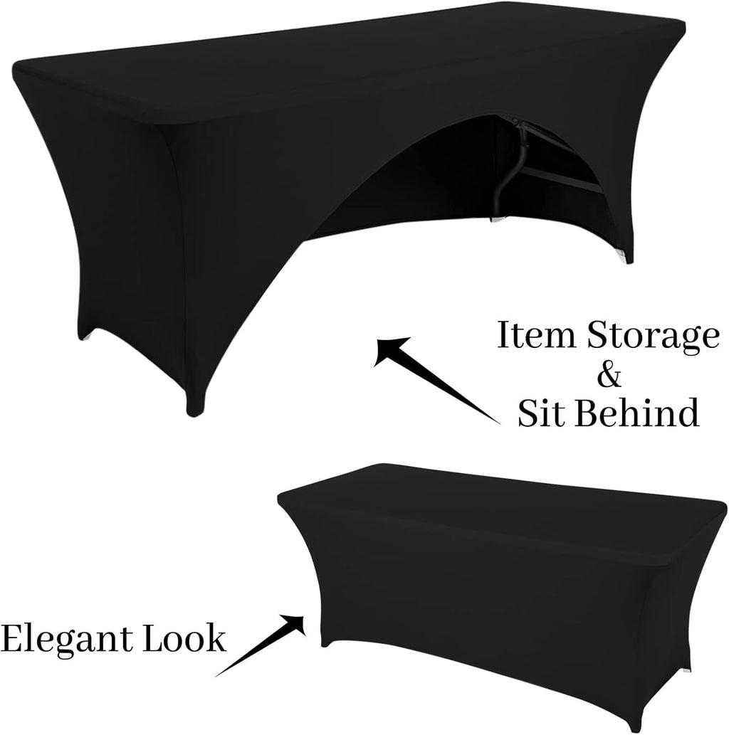 Spandex Table Cover - 4 Ft Fitted Polyester Tablecloth with Open Back - Black