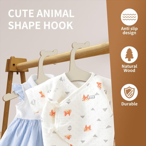 Wooden Hangers for Baby Closet - Natural Wooden Hanger for Clothes & Pants - Anti-Slip Wood Baby Hangers Usable Newborn to Toddler for BabyCloset Organizer, ChildrenHangers, PetHangers (6Pcs - 5mm)