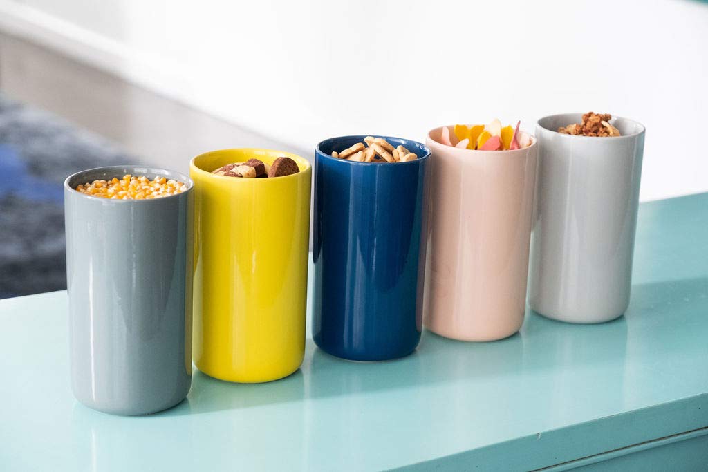 Waggo Simple Solid Ceramic Storage Jar for Pet Treats, Cookies, or Pantry Staples – Airtight Bamboo Lid, Modern Design, Durable Ceramic Container (4.5 Cups, Light Grey)