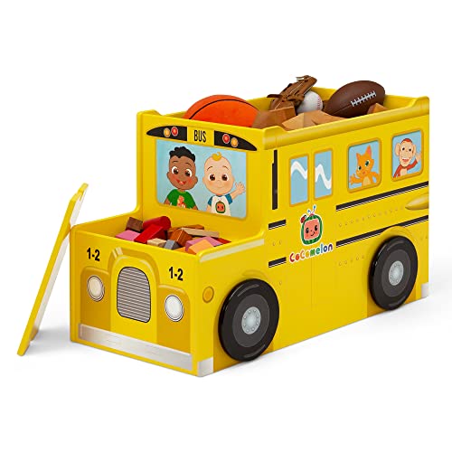Delta Children CoComelon School Bus Toy Box + Delta Children CoComelon Plastic Toddler Bed (Bundle)