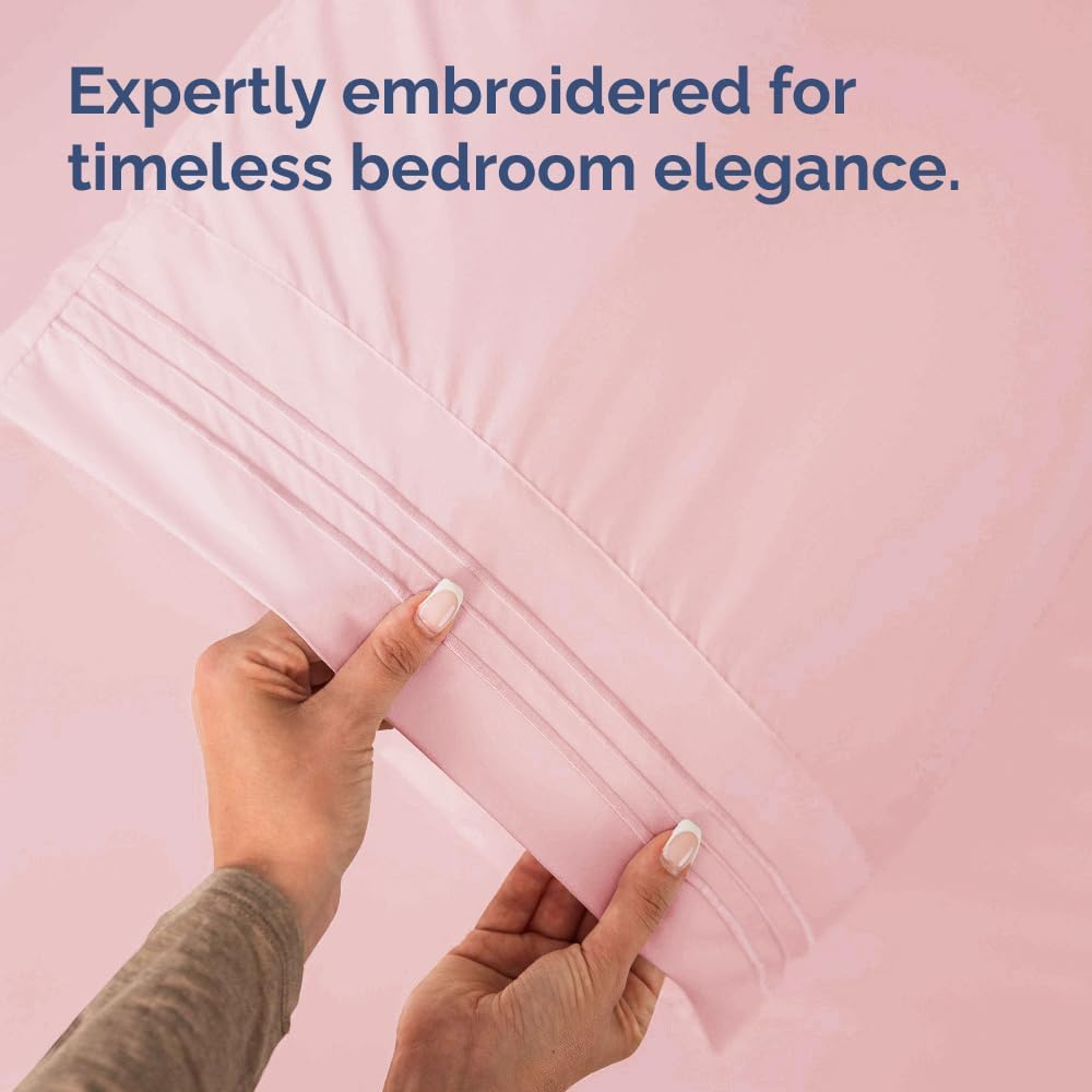 Skiennix Queen Pillow Cases Set of 2 - Ultra Soft Hotel Quality - Wrinkle Free & Stain Resistant - Baby Pink
