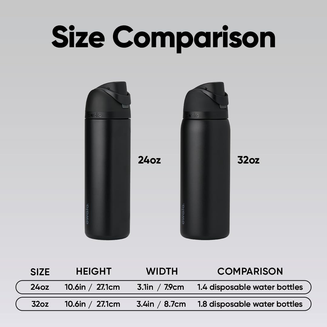 Owala FreeSip Insulated Stainless Steel Water Bottle - BPA-Free, 24 Oz, Perfect for Travel - Very Dark