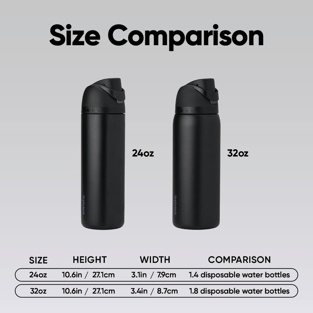 Owala FreeSip Insulated Stainless Steel Water Bottle with Straw, BPA-Free Sports Water Bottle, Great for Travel, 24 Oz, Very, Very Dark