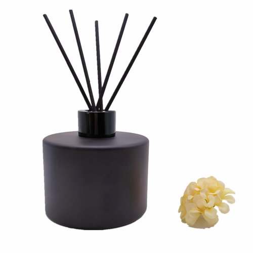 2PCS Glass Diffuser Bottles,200ml/6.7oz Essential Oil Jar,Empty Perfume Container with Black Aromatherapy Sticks Use for DIY Replacement Reed Diffuser (Round Matte Black)