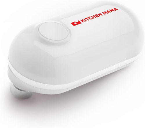 Kitchen Mama Mini Electric Can Opener - Smooth Edge, One-Press Operation | Portable & Cordless (White)