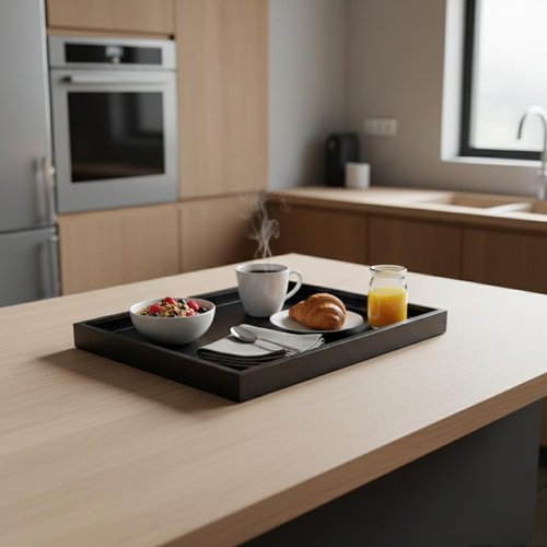QAVOL 25 x 15 inches High-End Light Luxury Leather Rectangle Oversized Service Tray for Ottoman Tray, Coffee, Food, Family Dinner, Picnic, Party Essentials (Black, 25 x 15 inch)
