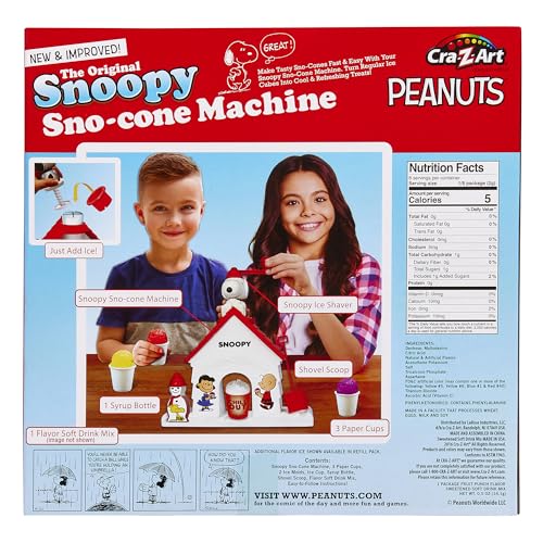 Cra-Z-Art Snoopy SNO-Cone Machine, Snow Cone Shaved Ice Maker Ice Shaver, Snoopy House Shaped Shaved Ice Maker Comes with Fruit Punch Flavor Packet, Ages 6 and Up, White