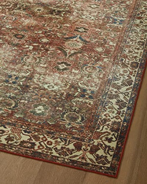 Loloi Magnolia Home by Joanna Gaines Banks Collection BAN-04 Brick/Ivory 2'-3" x 3'-9" .13" Pile Height, Machine Washable, Accent Rug
