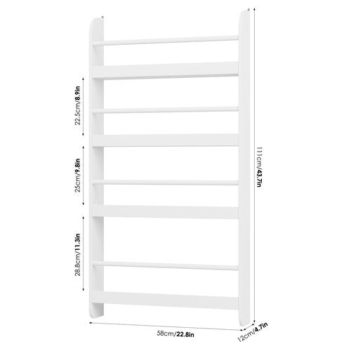 FOTOSOK 2 Pcs Kids Bookshelf, Set of 2 Wall Mount 4-Tier Book Shelf Organizer for Toys and Books, Toy Storage Bookshelf for Kids in Bedroom Living Room, White