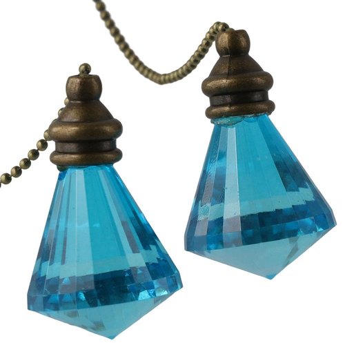 napkery 2 Pcs Ceiling Fan Crystal Pendant Blue Fan Pull Chain Charm Light Pull Chain Light Chain Extender