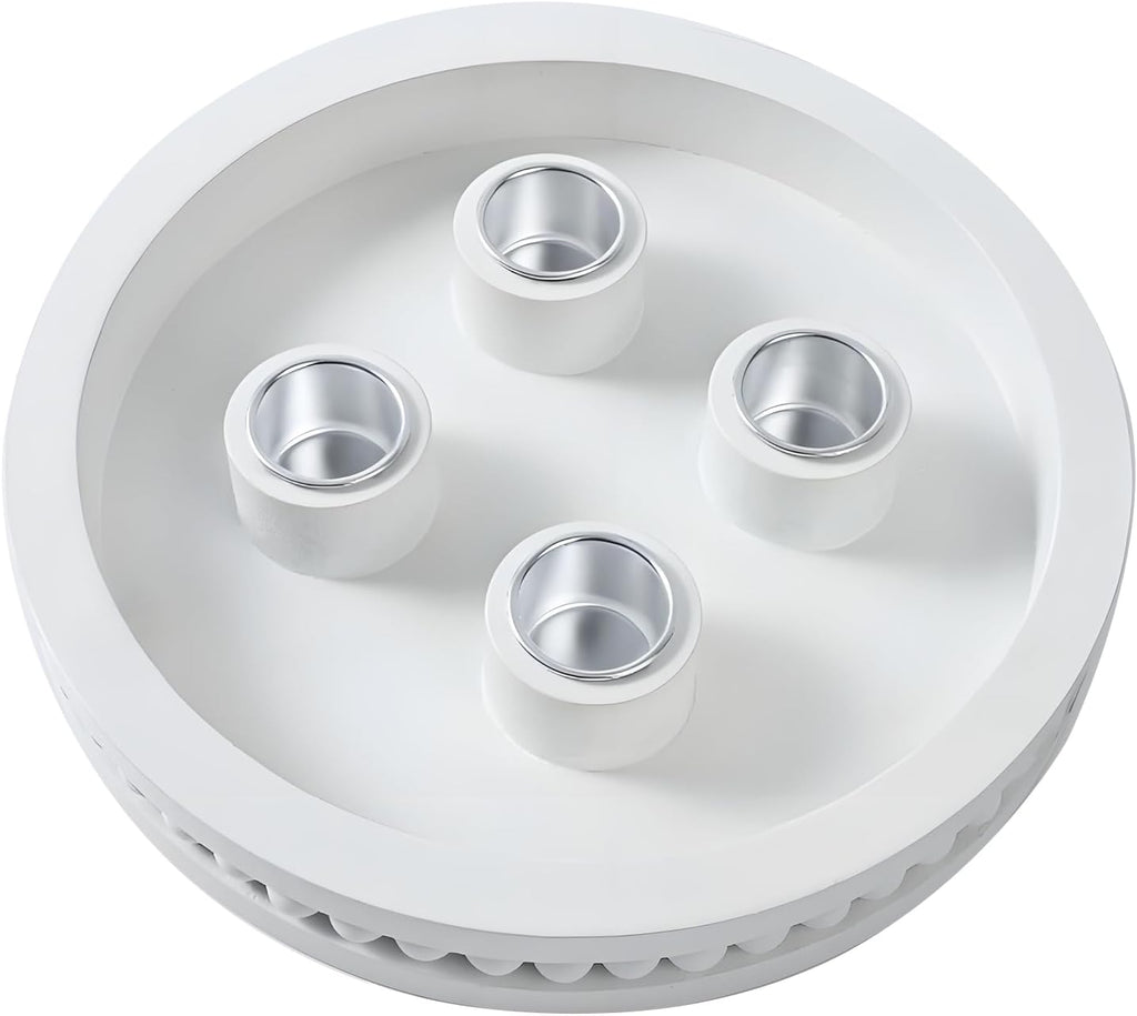 Skiennix 7-Inch Wooden Candle Holder - Elegant Advent Wreath with Bead Design for Christmas Decor | White