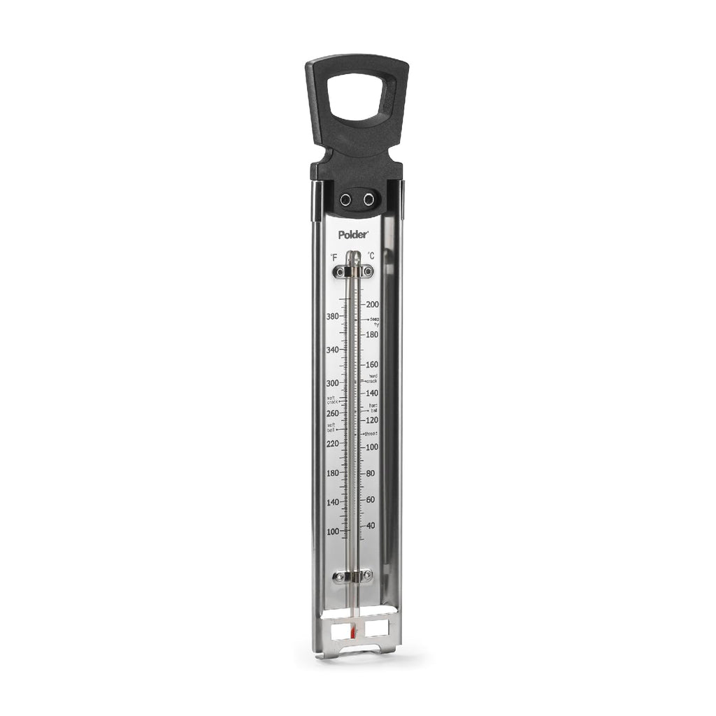 Polder Candy Thermometer, Stainless Steel Cooking Thermometer with Pot Clip, for Jam, Syrup, Jelly, Yogurt, and Deep Fry, 12"