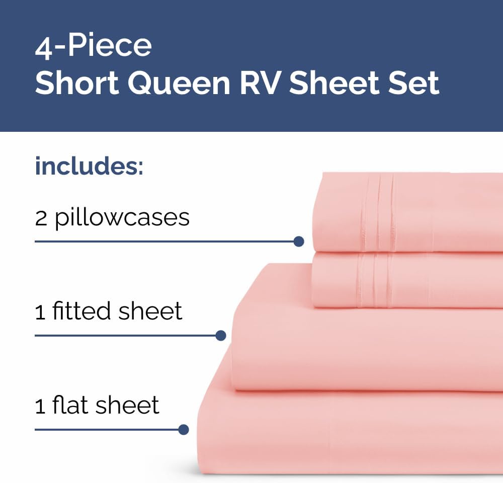 Regine Switzerland Short Queen Size 4-Piece Sheet Set - Soft, Breathable & Cooling Bed Sheets - Oeko-Tex Certified Baby Pink