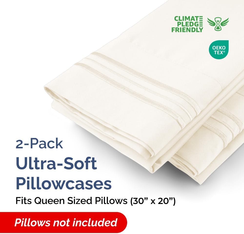 Queen Pillow Cases by [Brand Name] - Ultra Soft Hotel Quality Covers | Wrinkle-Free & Fade Resistant - 2 Piece Set in Off White