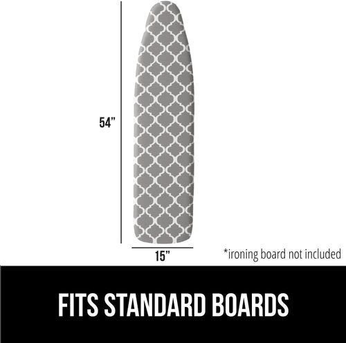 GORILLA GRIP The Original Ironing Board Cover and Pad, Silicone Coating, 400°F Scorch Resistant Thick Padding, Heavy Duty Iron Covers Standard Boards, Hook and Loop Fastener Strap, Quatrefoil 15x54