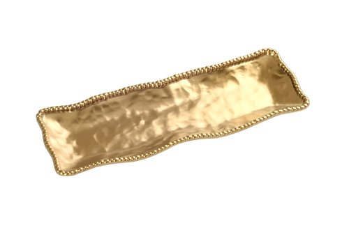 Pampa Bay Titanium-Plated Porcelain Rectangular Serving Piece, 19 x 6.5 Inch, Matte Gold Tone, Oven, Freezer, Dishwasher Safe