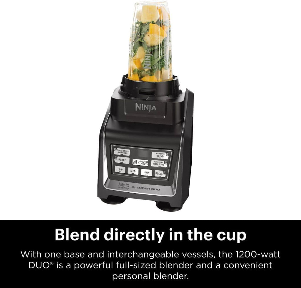Ninja BL642 Nutri Ninja Blender - 1200W Auto-iQ, 72 oz. Pitcher & 3 To-Go Cups for Smoothies - Black