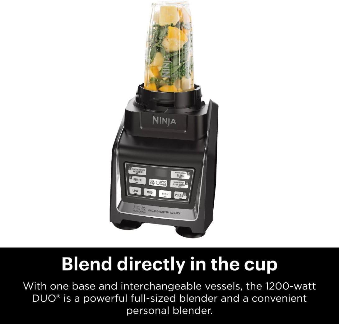 Ninja BL642 Nutri Ninja Blender - 1200W Auto-iQ, 72 oz. Pitcher & 3 To-Go Cups for Smoothies - Black
