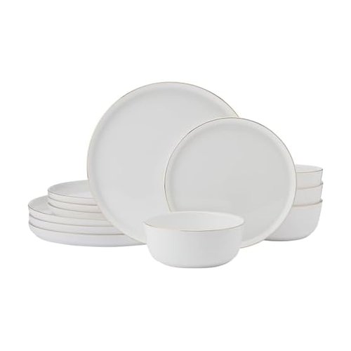 Mikasa Samantha Gold Bone China Chip Resistant 12 Piece Dinnerware Set, Servie for 4