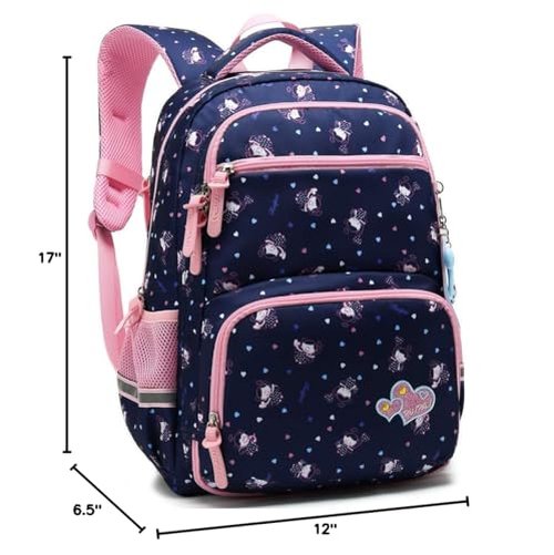 MIFULGOO Kids Girls School Backpack with Chest Strap Princess Cute Big Elementary Bookbag (Medium, Royalblue)