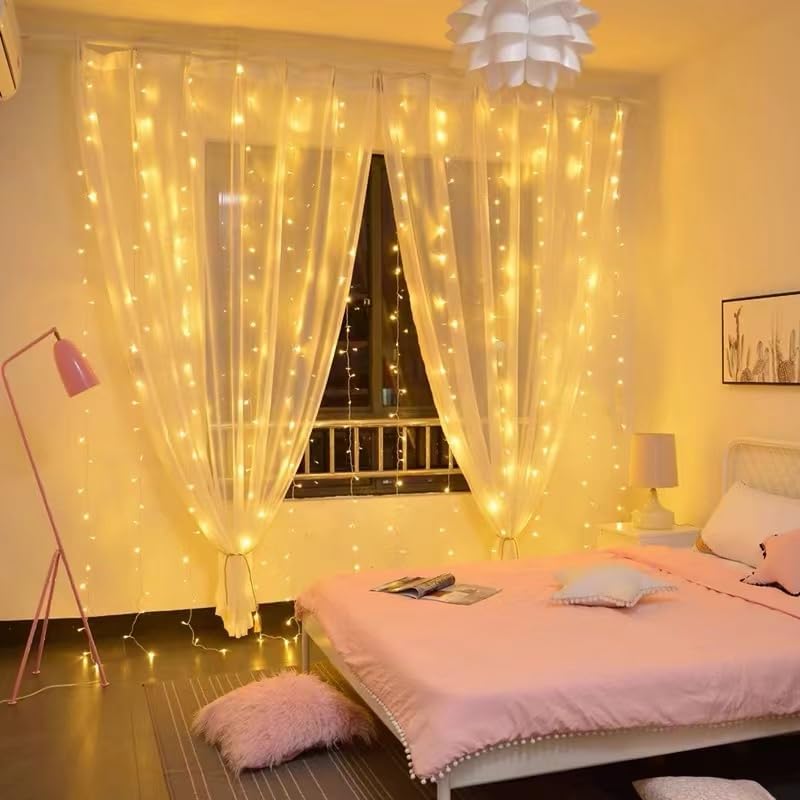 Skiennix 300 LED Curtain Lights - 3M x 3M Fairy String Lights for Weddings & Festivals | USB Plug, 8 Modes, Warm White