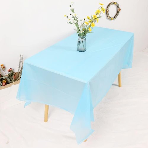 Blue Disposable Tablecloths by [Brand Name] - 54" x 108" Baby Blue Plastic Covers for Parties & Events