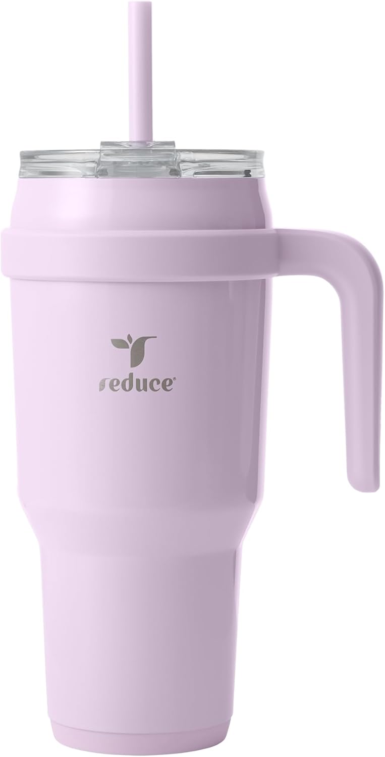 REDUCE 40 oz Stainless Steel Tumbler - Insulated Travel Mug with Handle & Reusable Straw | Keeps Drinks Cold 24 Hrs, Dishwasher Safe - Lilac Bud