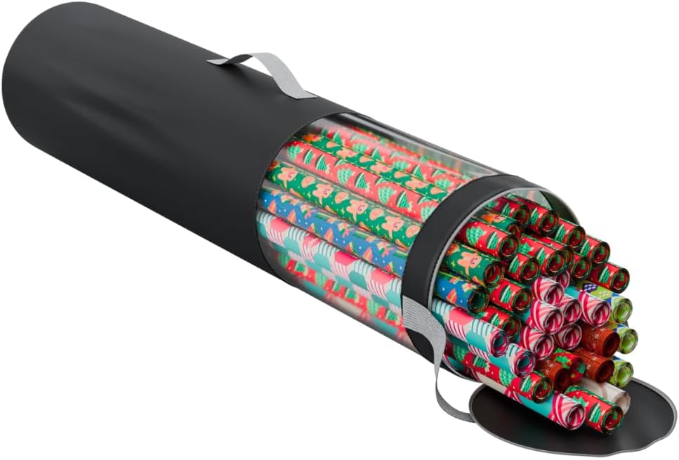 ProPik Wrapping Paper Storage Organizer Bag - Heavy Duty 40 Inch, Holds 24 Rolls, Zippered Top & Handles | Black