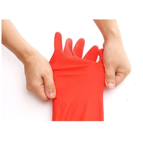 Treenewbid Kitchen Rubber Cleaning Gloves with Warm Lining Household Thickening PU Waterproof Dishwashing Latex Glove Large 2 Pairs