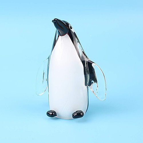 Hophen Glass Penguin Figurine - Handmade Blown Crystal Sculpture | White & Black Collectible Desk Decor