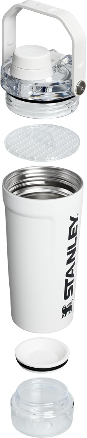 STANLEY Vitalize Shaker Bottle 20 oz - Leakproof Insulated Stainless Steel | Fast Flow Lid & Base Storage | BPA-Free | Chalk