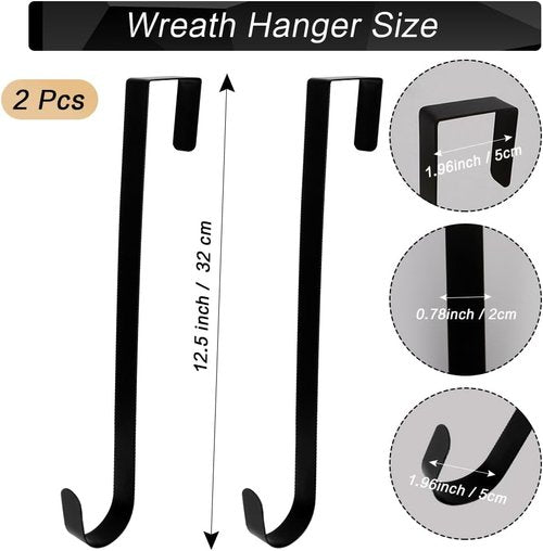 Btmooz Wreath Hangers - 2 Pack Over The Door Hooks | 12" Black Metal for Holiday Decor & Signs