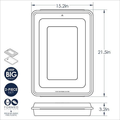 Nordic Ware Extra Large High-Sided Baking Pan, 21.1 x 15 x 2 inches, XL Big baking pan Natural Uncoated Aluminum, Reinforced Steel Rim Prevents Warping, Big Batch with Lid