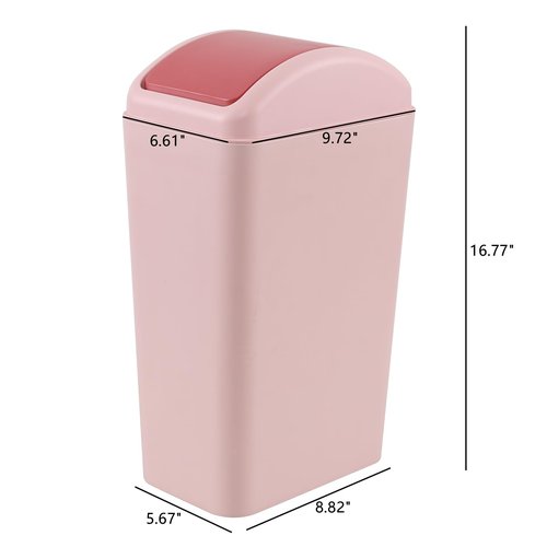 Jnktka 3.5 Gallon Swing Top Trash Can, Slim Garbage Can with Lid, Office Wastebasket Plastic Set of 1, Pink