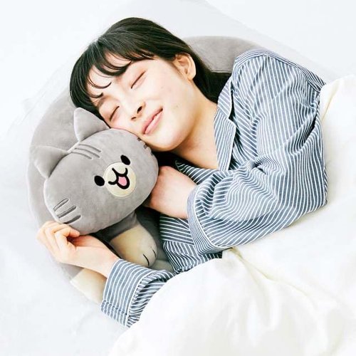 Furvana U-Shaped Cat Plush Pillow, Cute Plushies, 20" - Ultrasoft Cat Stuffed Animal, Birtday Gift (Black)