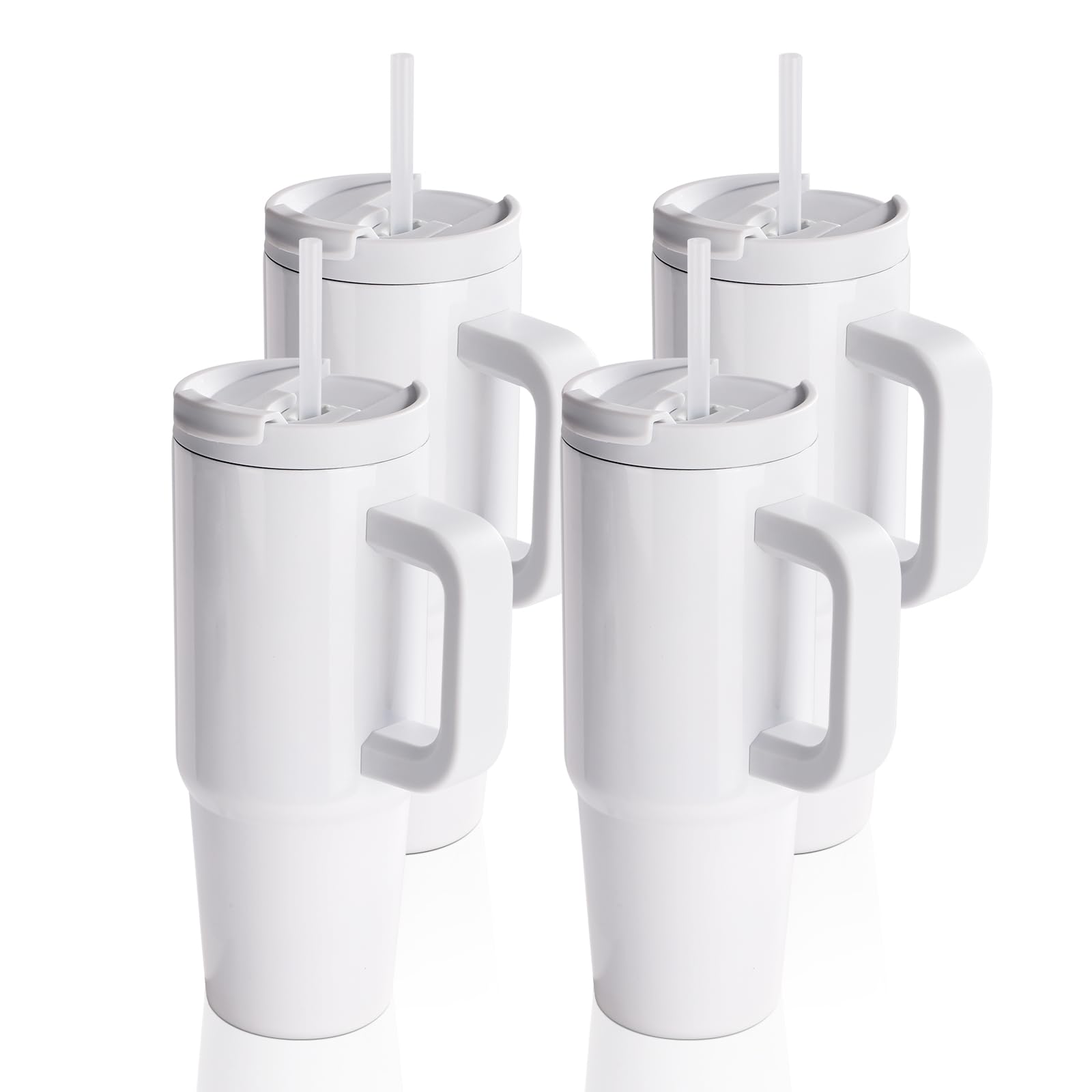 PYD Life 4 Pack Sublimation Tumblers 30 OZ with Removable Handle White Blanks Stainless Steel Cups Mugs with Lid and Plastic Straw for Tumbler Heat Press Sublimation Oven Printing