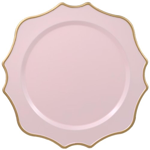 Omuriko Set of 12 Pink Chargers for Dinner Plates, 13 Inch Scalloped Plastic Decorative Table Charge Service Plates for Wedding, Holiday, Thanksgivng, Christmas