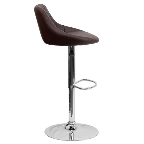 Flash Furniture Contemporary Brown Vinyl Bucket Seat Adjustable Height Barstool with Diamond Pattern Back and Chrome Base