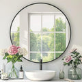Mfring Round Black Mirror, 30 Inch Circle Black Mirror, Metal Frame Round Wall Mounted Mirrors for Bathroom, Living Room, Bedroom, Entryway, Vanity