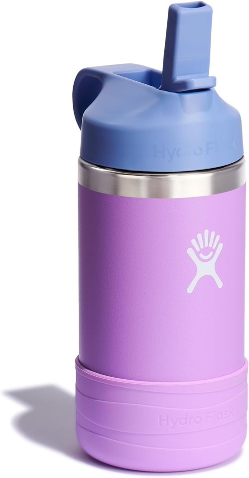 Hydro Flask Kids Water Bottle - Insulated Stainless Steel with Straw Cap | 12 Oz Anemone Purple