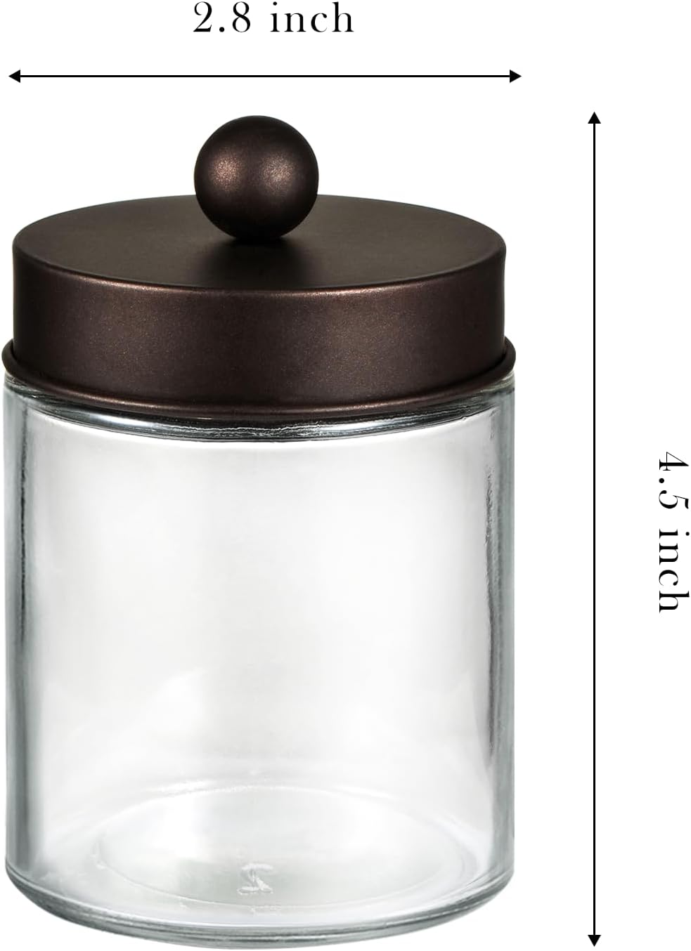 SheeChung Qtip Dispenser Holder Set - 4 Glass Apothecary Jars with Bronze Lids & Stickers | Bathroom Organizer