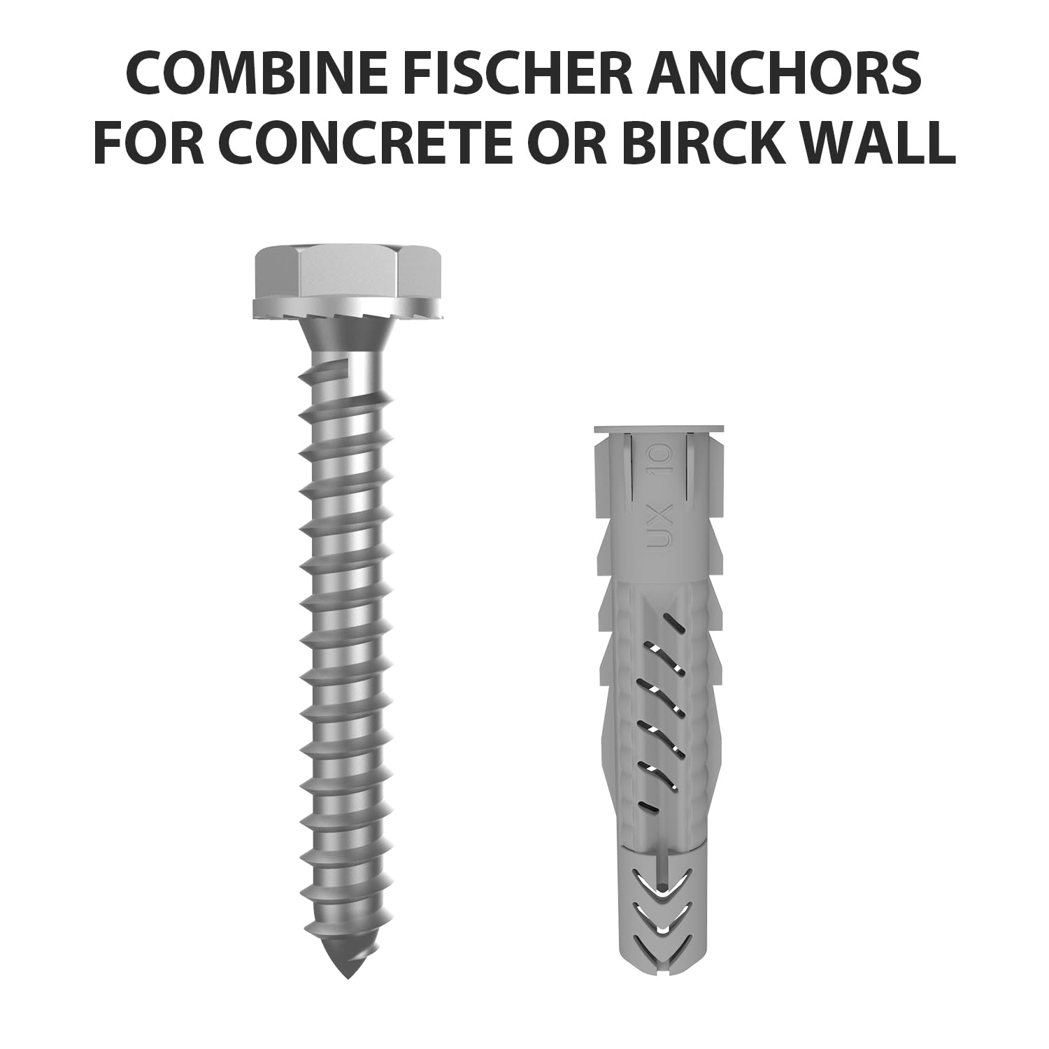 USX Mount Lag Bolt Kit - M8 Lag Bolts for Wood Studs & Fischer Anchors for Concrete Walls | Easy Install with Allen Key & Bubble Level