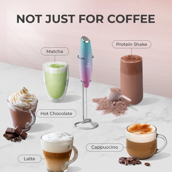 Zulay Kitchen Milk Frother Wand - Ultra-Fast Handheld Mixer for Coffee & Lattes - Pink Spritz