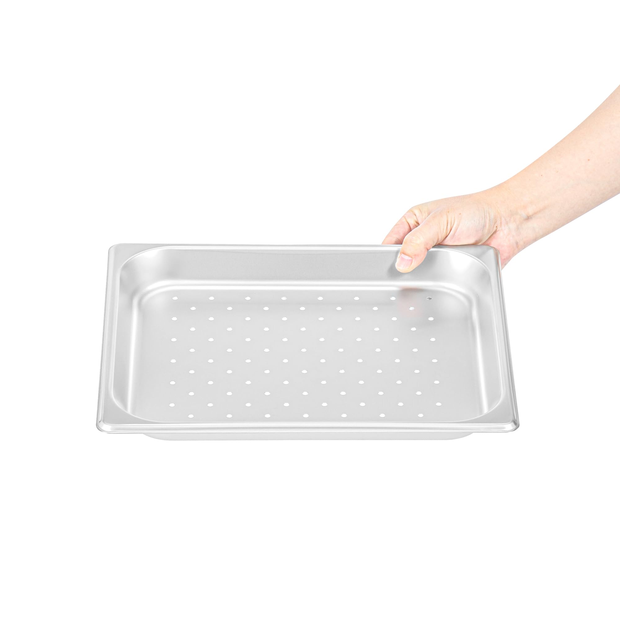 Restaurantware Steam Table Pan 12 Pack of Half Size Stainless Steel Perforated Hotel Pan Anti-Jam 1 1/4 Inch Deep Silver Commercial Kitchen Pan 24 Gauge